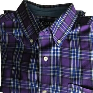 Chaps Shirt Mens Plaid Easy Care Button Up Dress Purple Blue White Black Medium